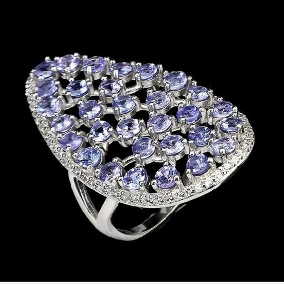 Unheated Round Blue Tanzanite 3mm & Cz 925 Sterling Silver Ring Size 6.75 - Picture 3 of 3